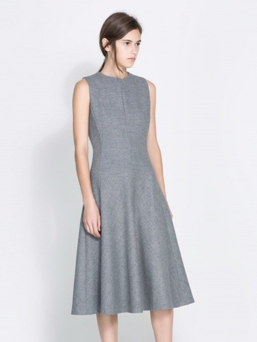 Zara Grey Wool Blend Midi Dress
